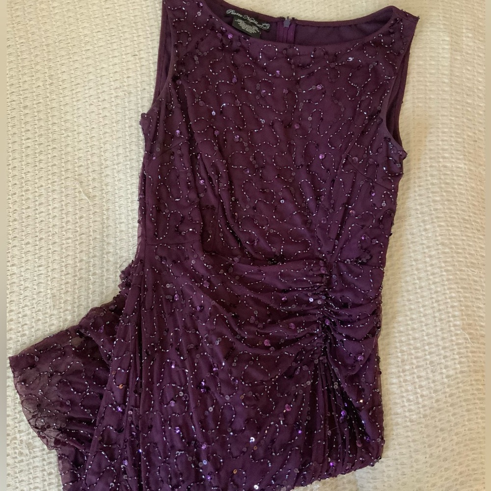Vintage Pisarro Nights Purple Beaded Sequin Ruched Formal Gown Dress Size 6